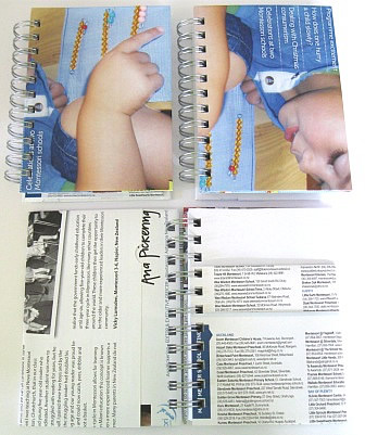 More images of the recycled notebooks made out of the publication, Montessori Voices